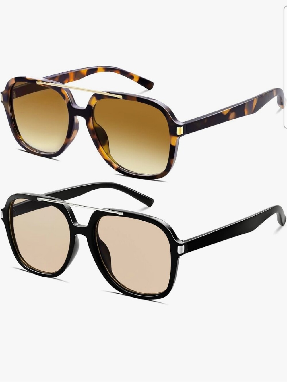 RETRO Unisex Aviator Sunglasses - Black & Tortoise shell - 2 PACK